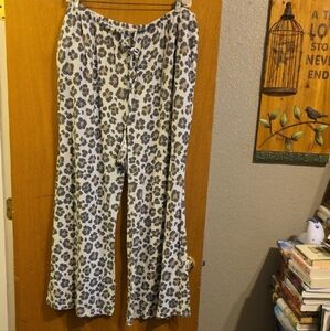 Cream and Black Wide Leg Lounge Pants with Animal Print